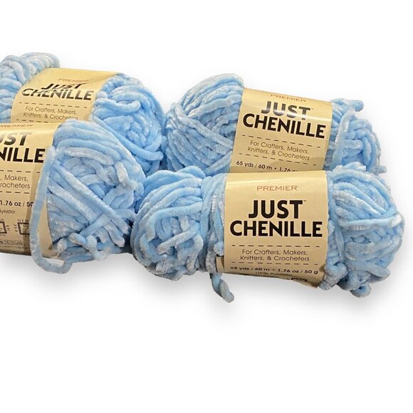 Lot Of 4 Skeins Super Bulky Just Chenille Yarn - Light Blue 65yd 100% Polyester - Picture 3 of 3